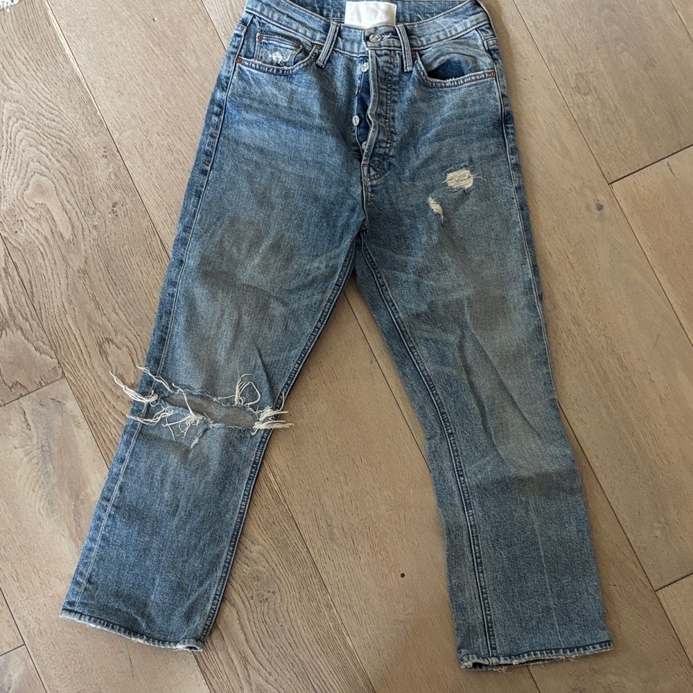 MOTHER Blue Distressed Ankle Jeans